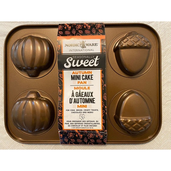 Nordic Ware Autumn Mini Cake Pan Bakeware Pumpkin Leaf Acorn Fall Halloween - Picture 1 of 4